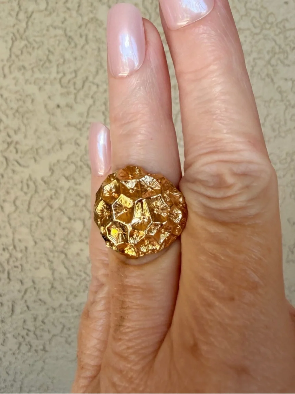 Flawless Textured Concave Gold Dome Cocktail Ring